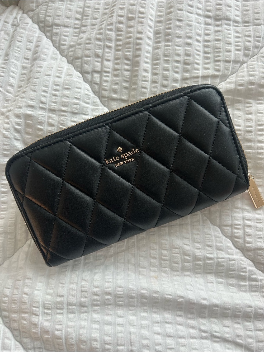BRAND NEW kate spade Black Quilted Zip-Around Wallet with Gold Hardware